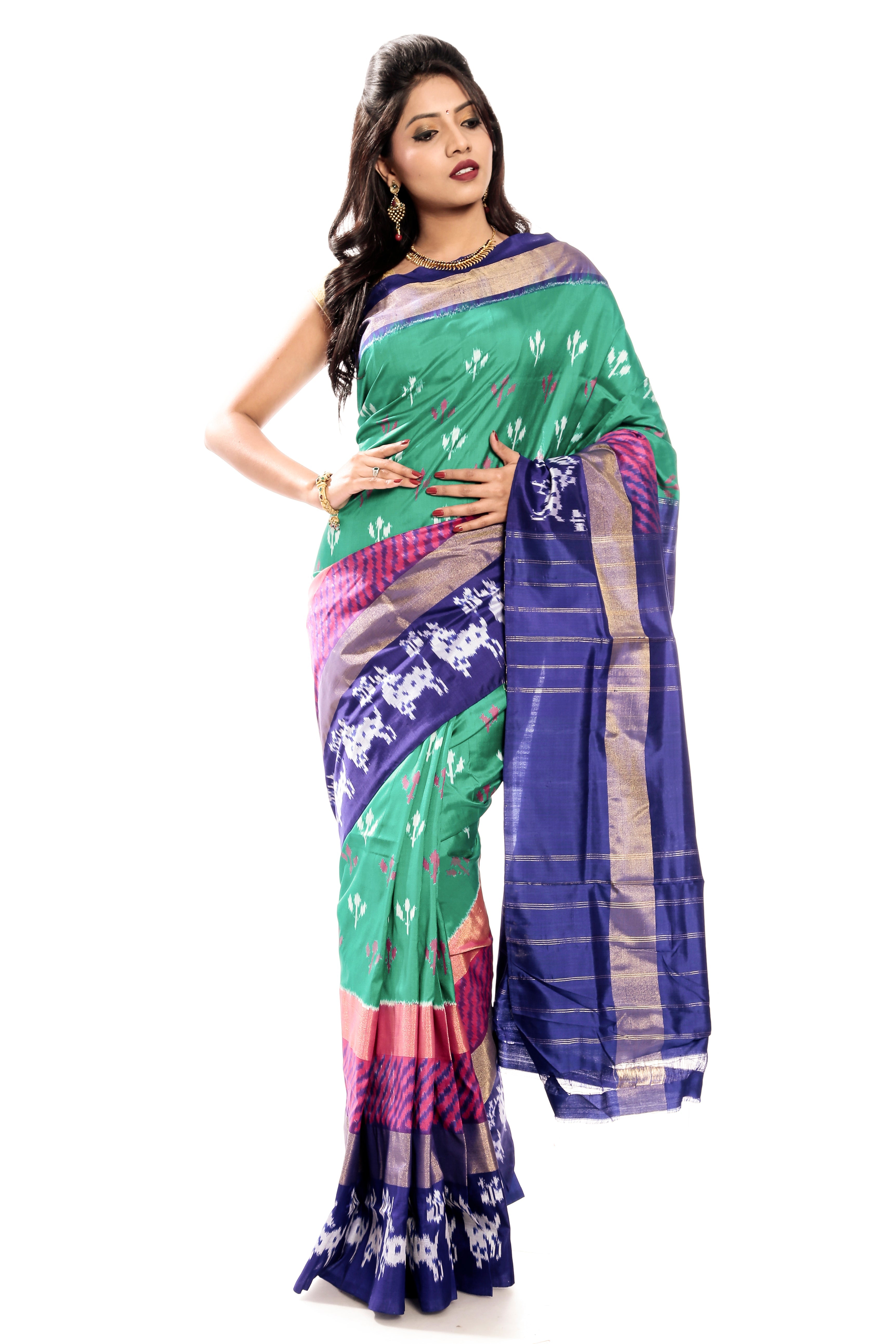 Turquoise Blue  Ikkat silk saree online